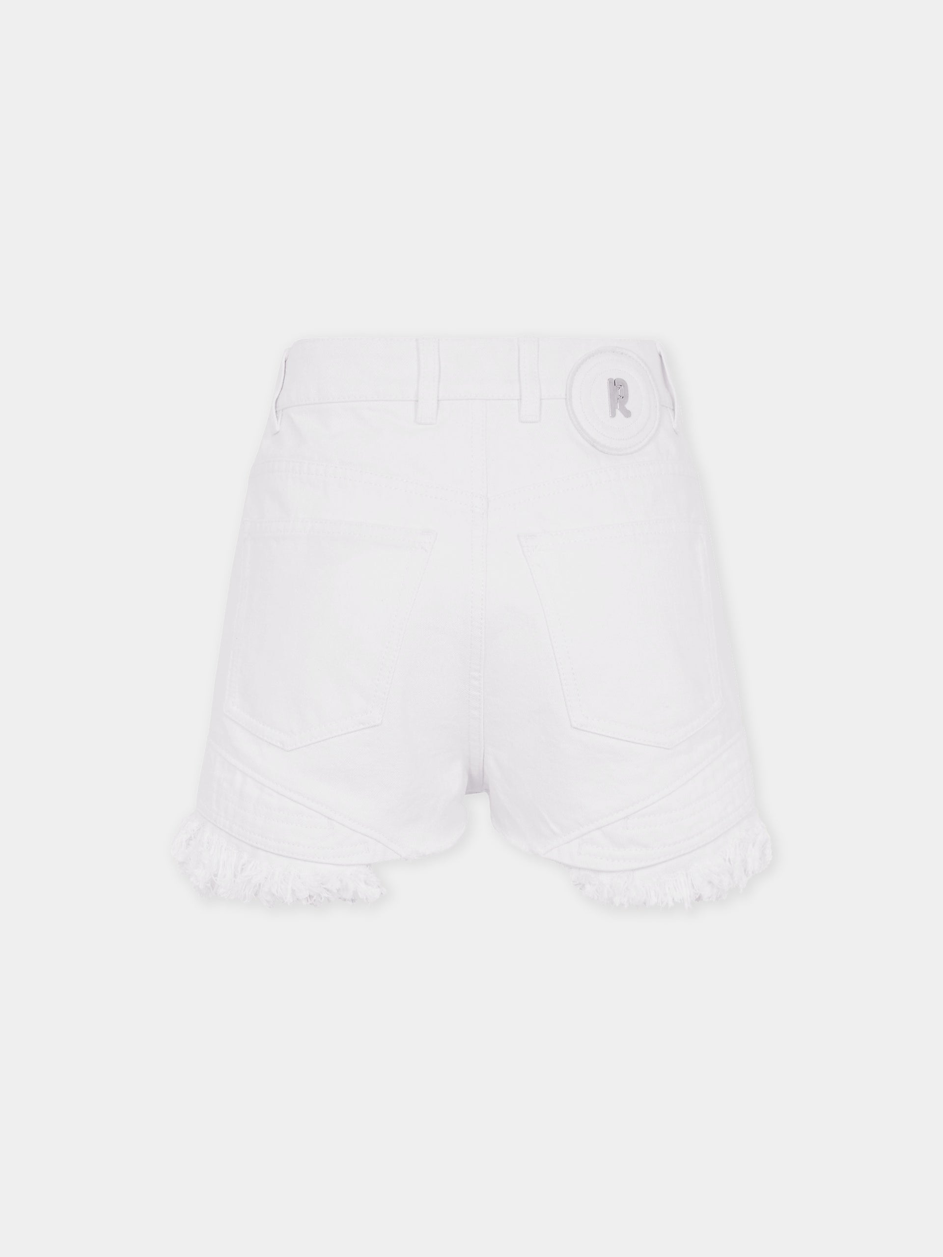 Mini short en denim blanc avec franges 