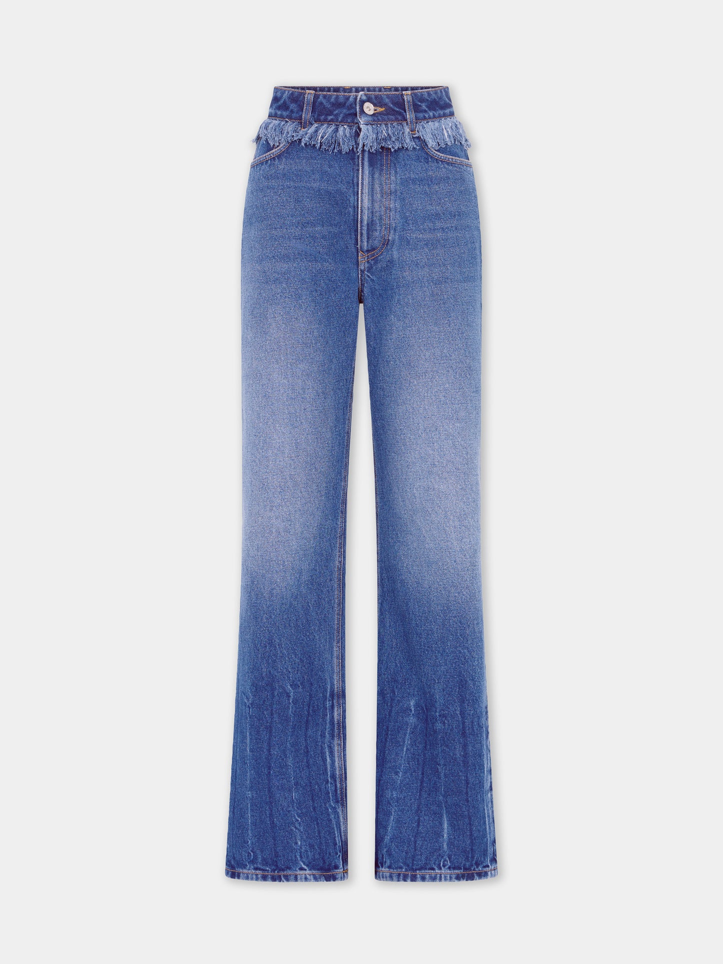 Jean droit en denim délavé avec franges 