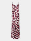 Robe longue magenta à motif floral en satin de soie