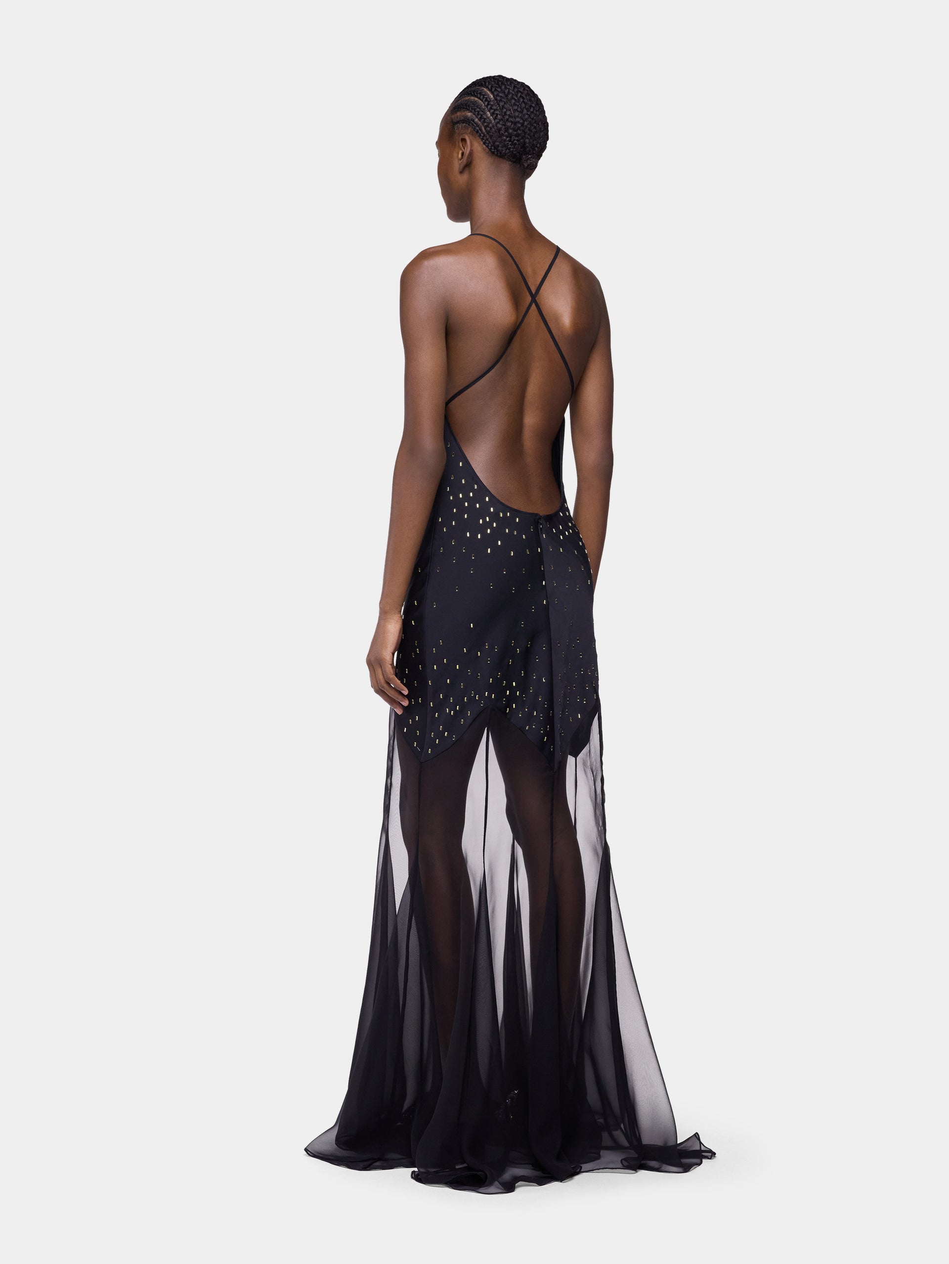 Long black dress with embellishments