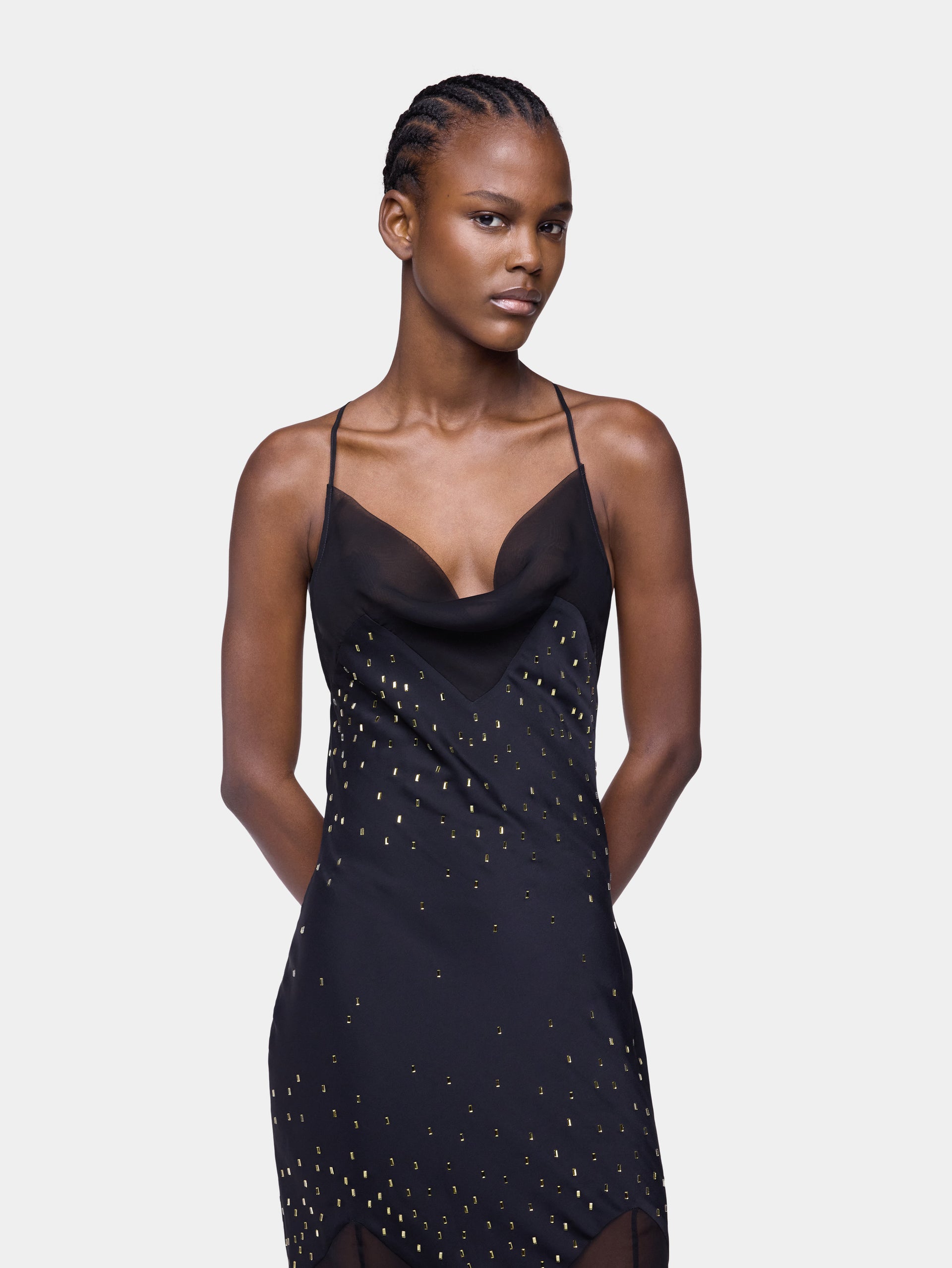 Long black dress with embellishments