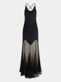 Long black dress with embellishments