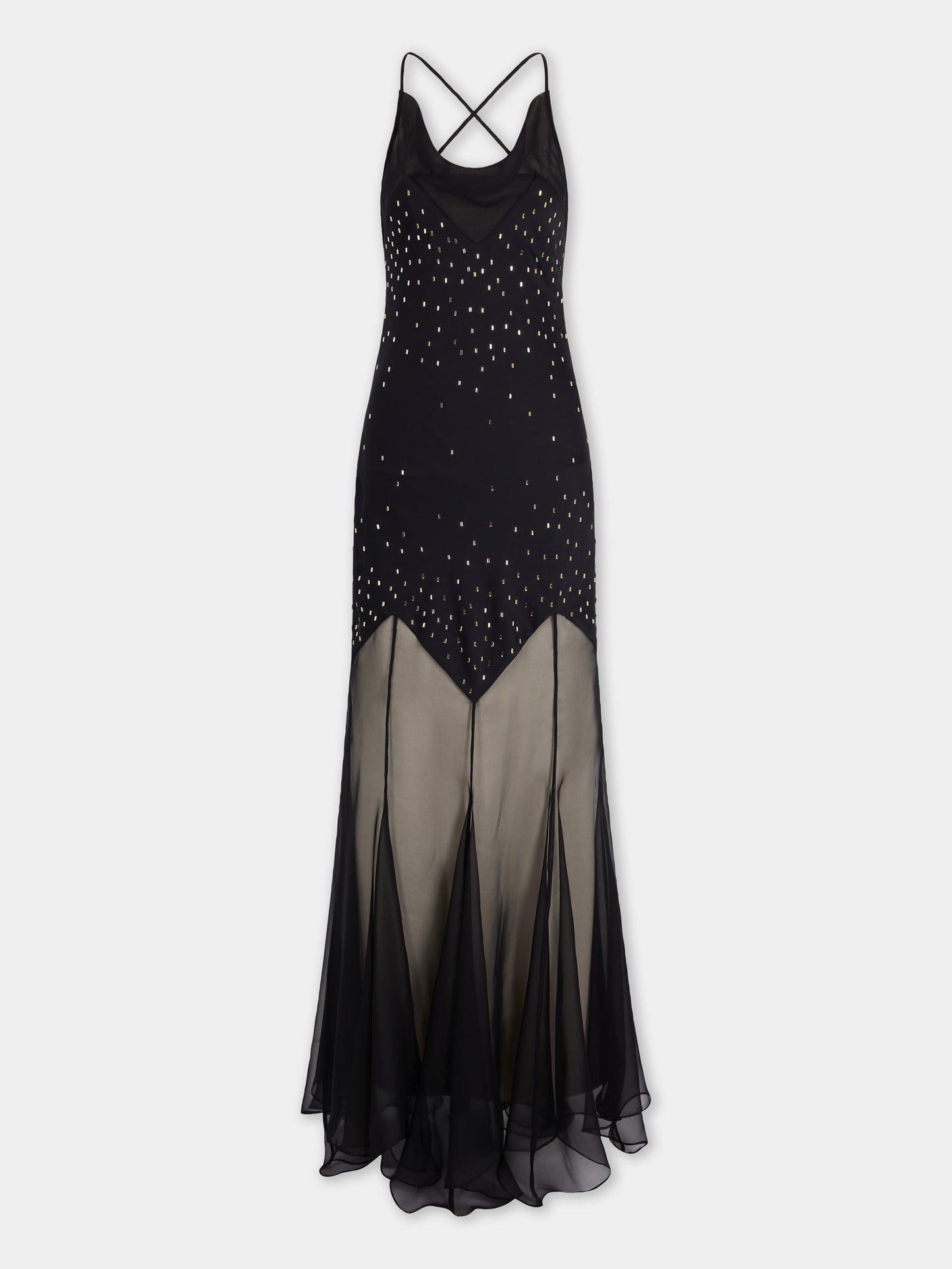 Long black dress with embellishments