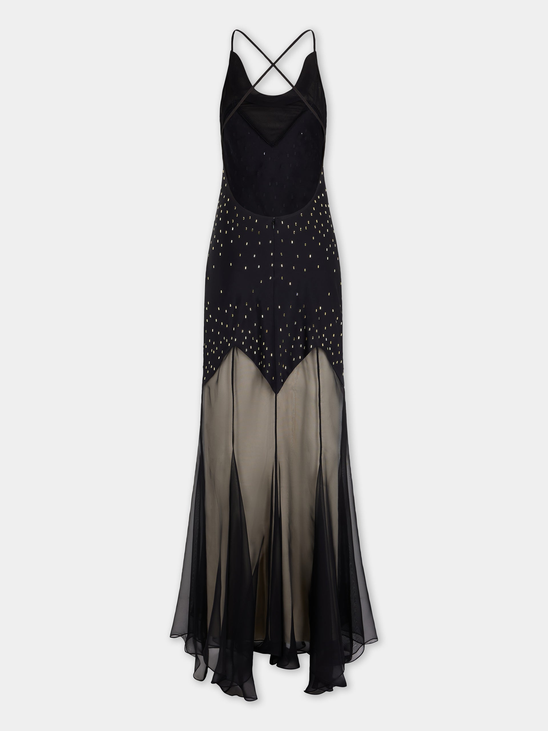 Long black dress with embellishments