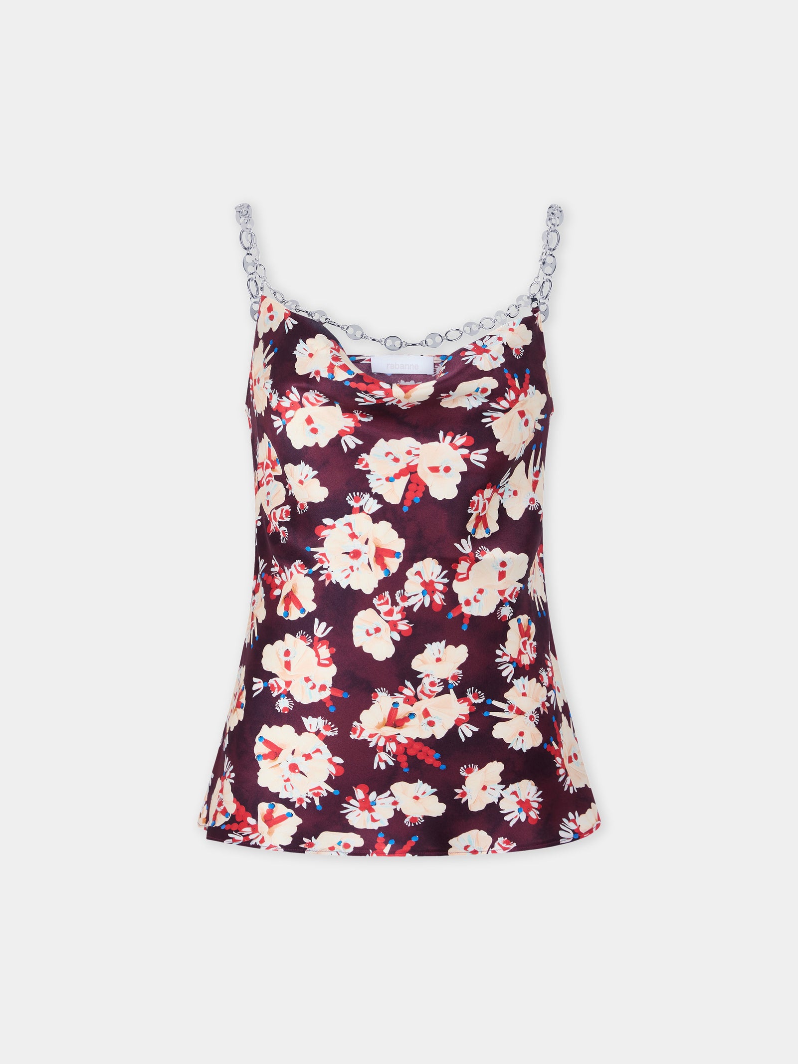 Top magenta à motif floral en satin de soie - Image 1