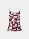 Top magenta à motif floral en satin de soie