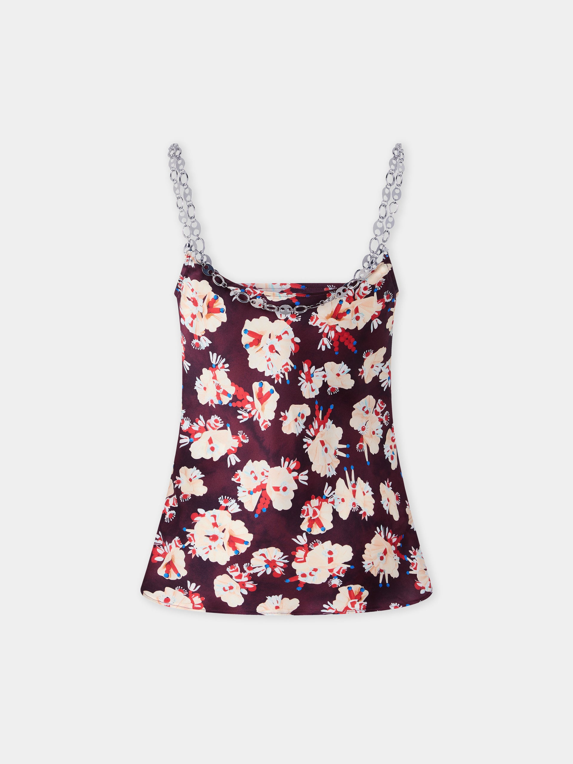 Top magenta à motif floral en satin de soie