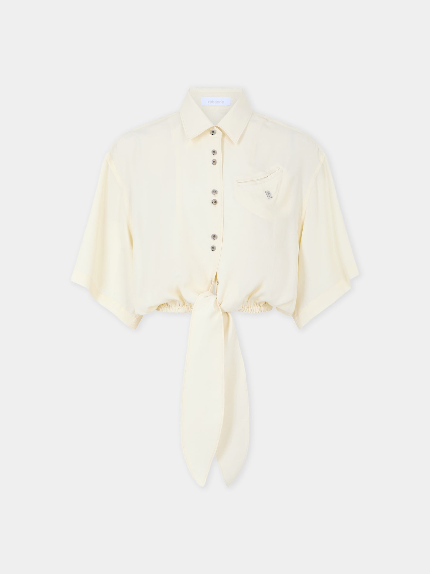 Crop top chemise en crepe de chine crème avec détail de noeud 