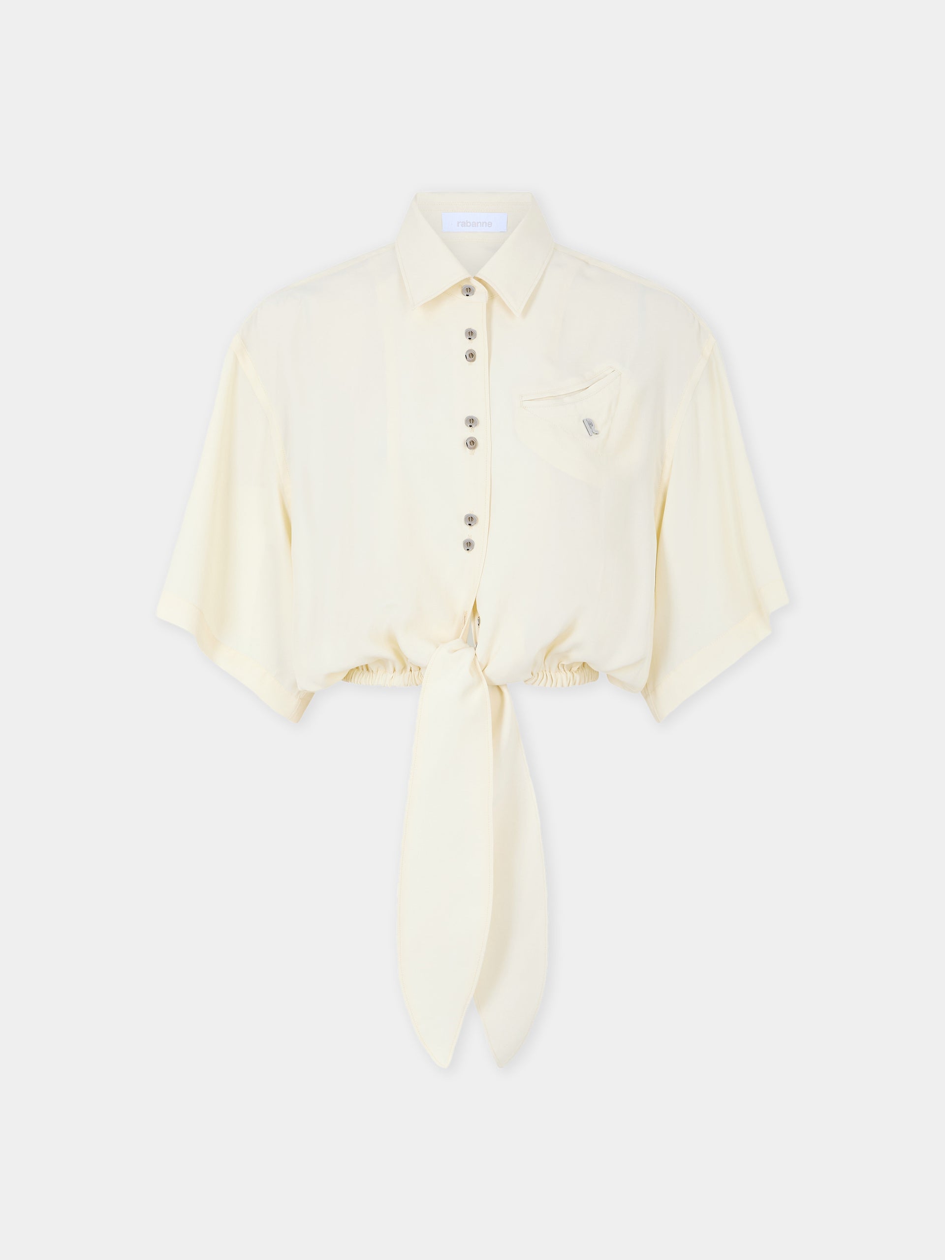 Crop top chemise en crepe de chine crème avec détail de noeud 
