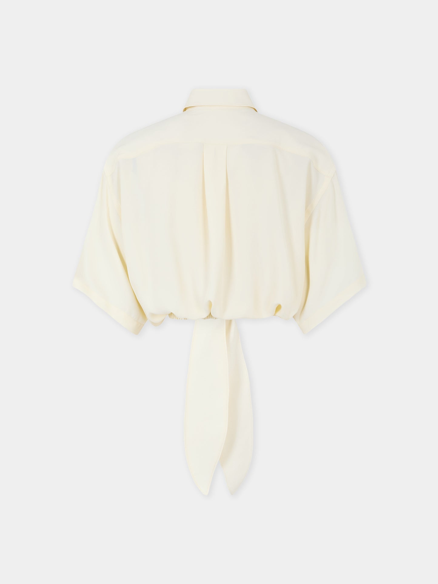 Crop top chemise en crepe de chine crème avec détail de noeud 