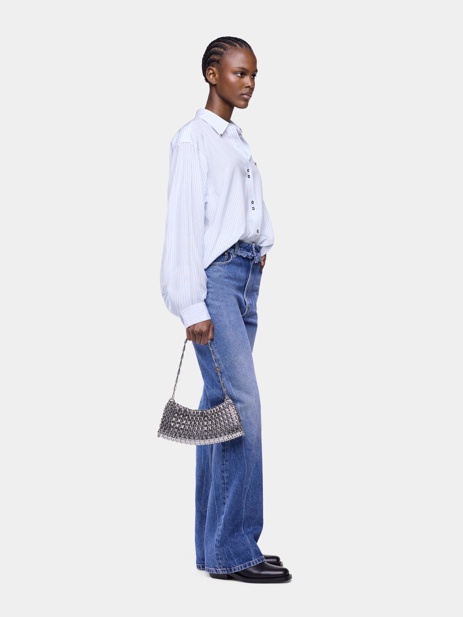 Oversized shirt in striped-printed cotton crepe - Image 2