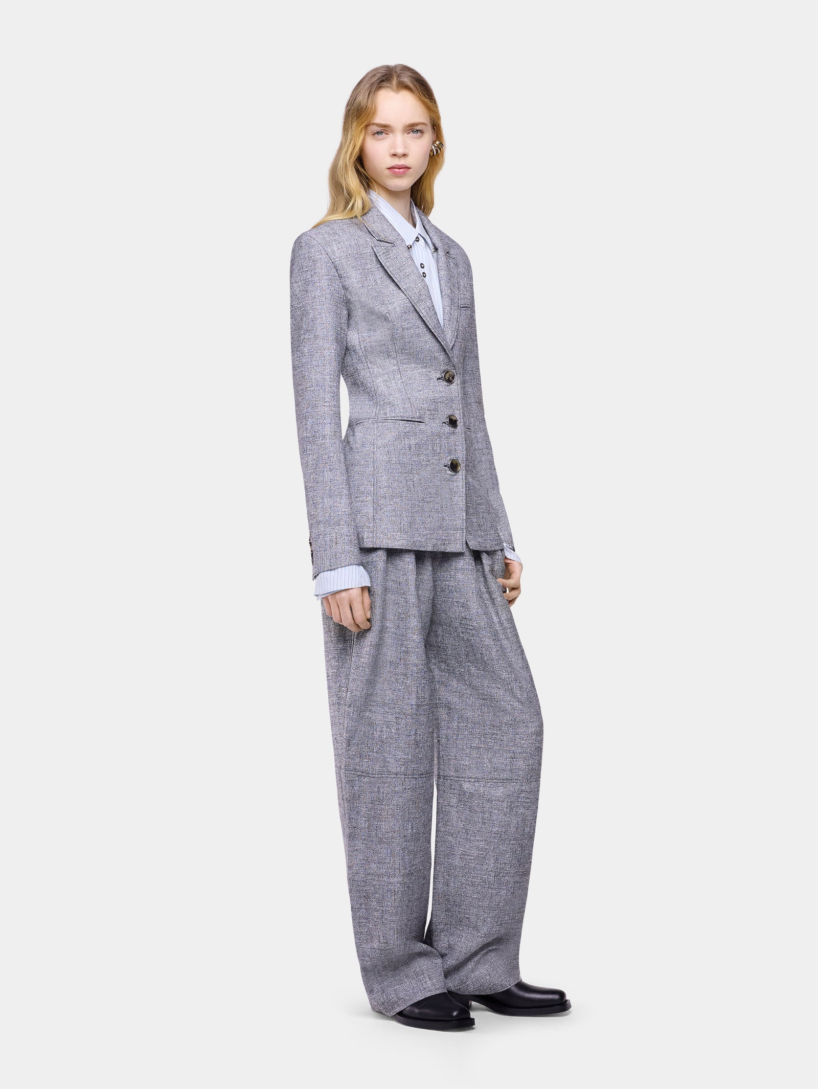 Tailored blazer jacket in heather grey wool - Image 3