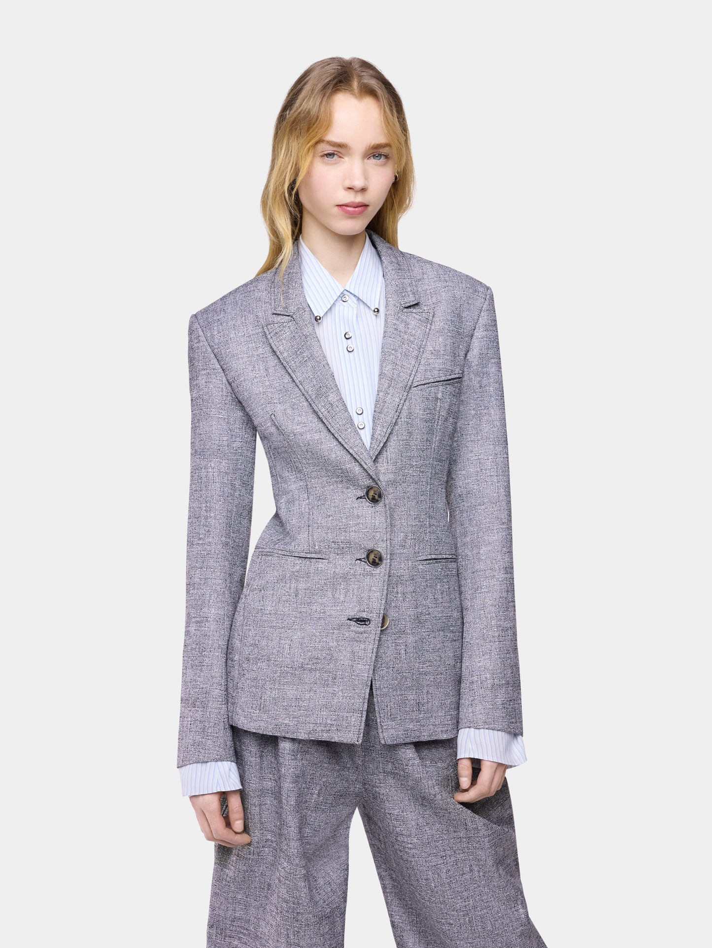 Tailored blazer jacket in heather grey wool