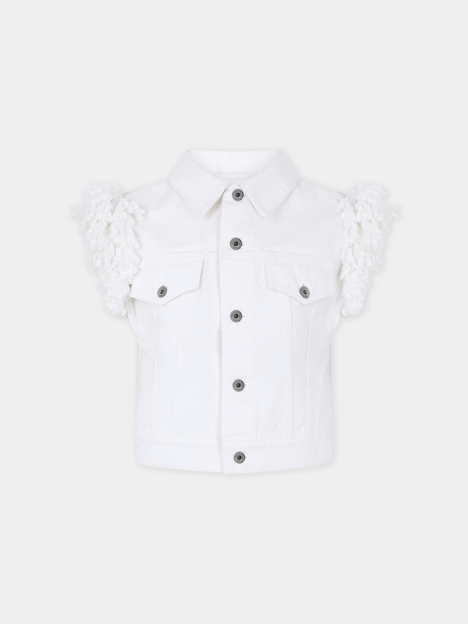 Veste en denim blanc ajustée avec franges 