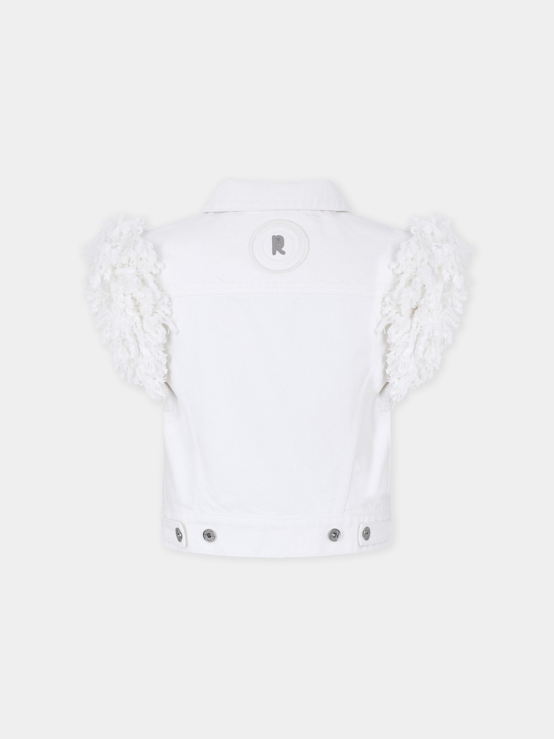 Veste en denim blanc ajustée avec franges 