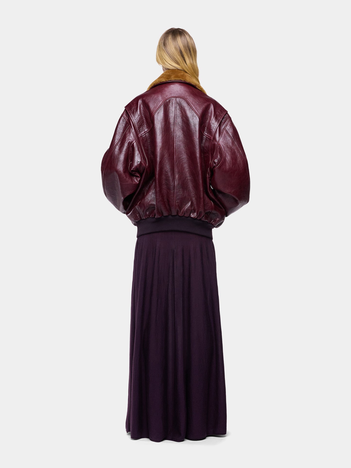Veste bomber en cuir texturé bordeaux 