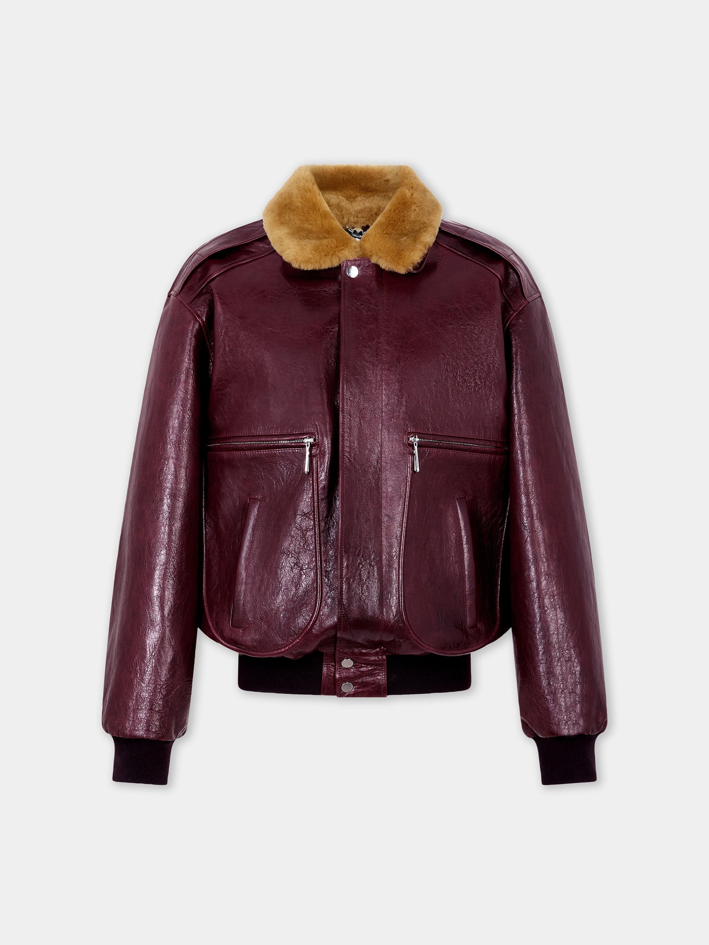 Veste bomber en cuir texturé bordeaux 