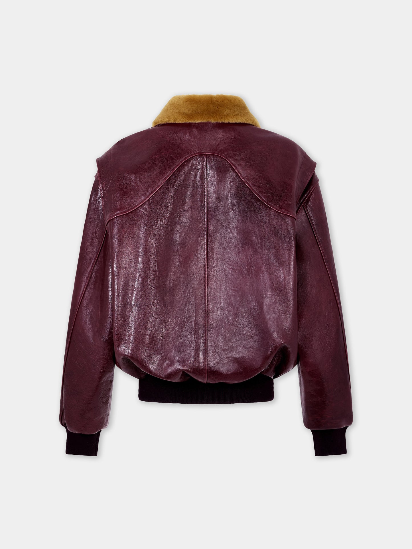 Veste bomber en cuir texturé bordeaux 