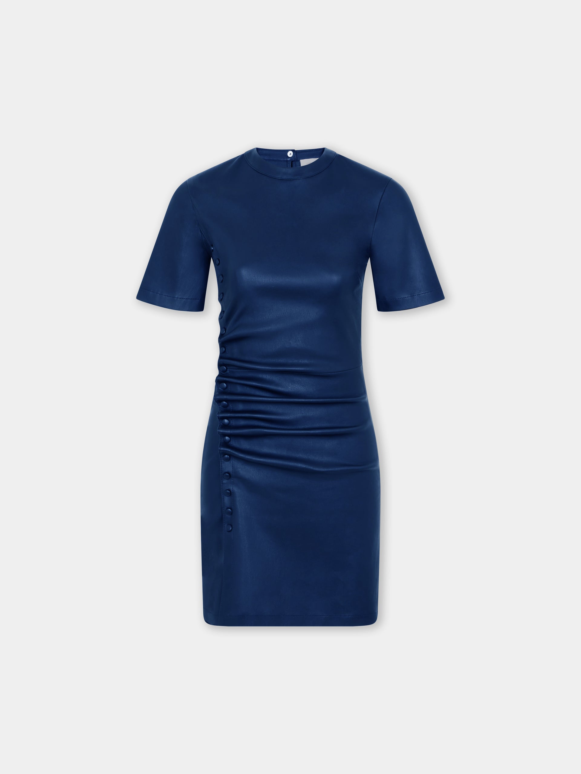Mini robe en cuir d'agneau bleu marine 
