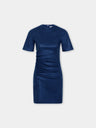 Mini robe en cuir d'agneau bleu marine 