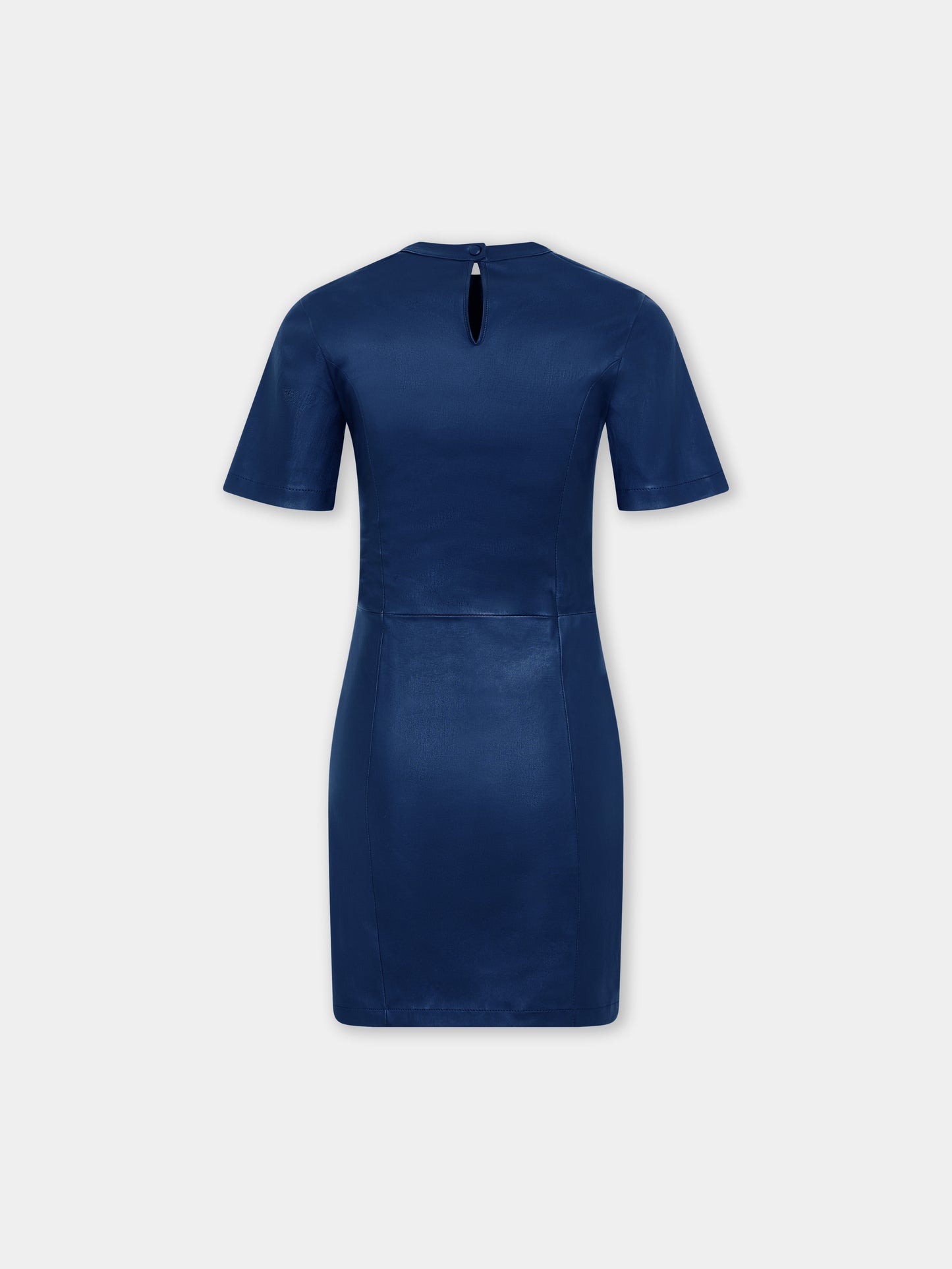 Mini robe en cuir d'agneau bleu marine 