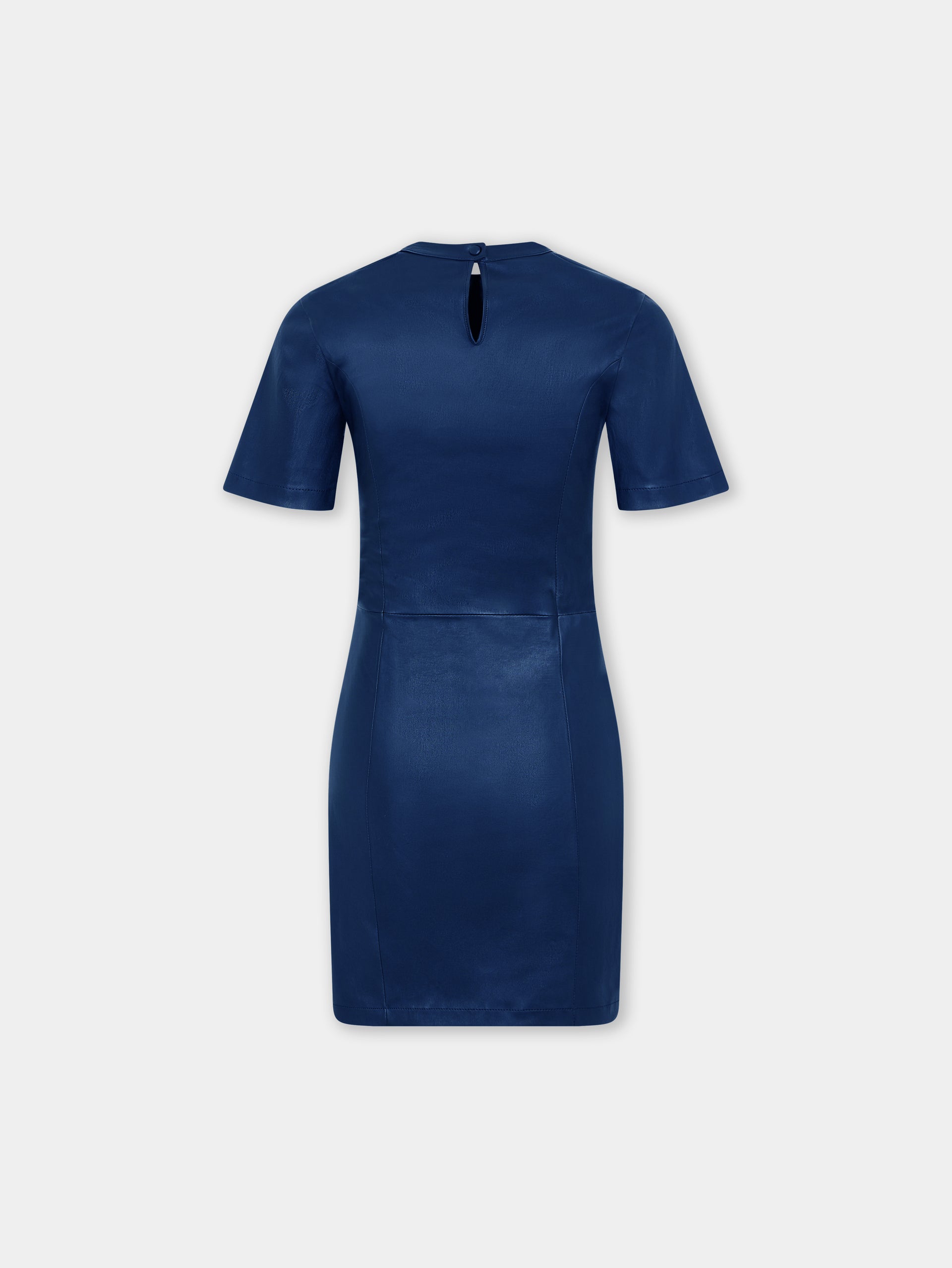 Mini robe en cuir d'agneau bleu marine 