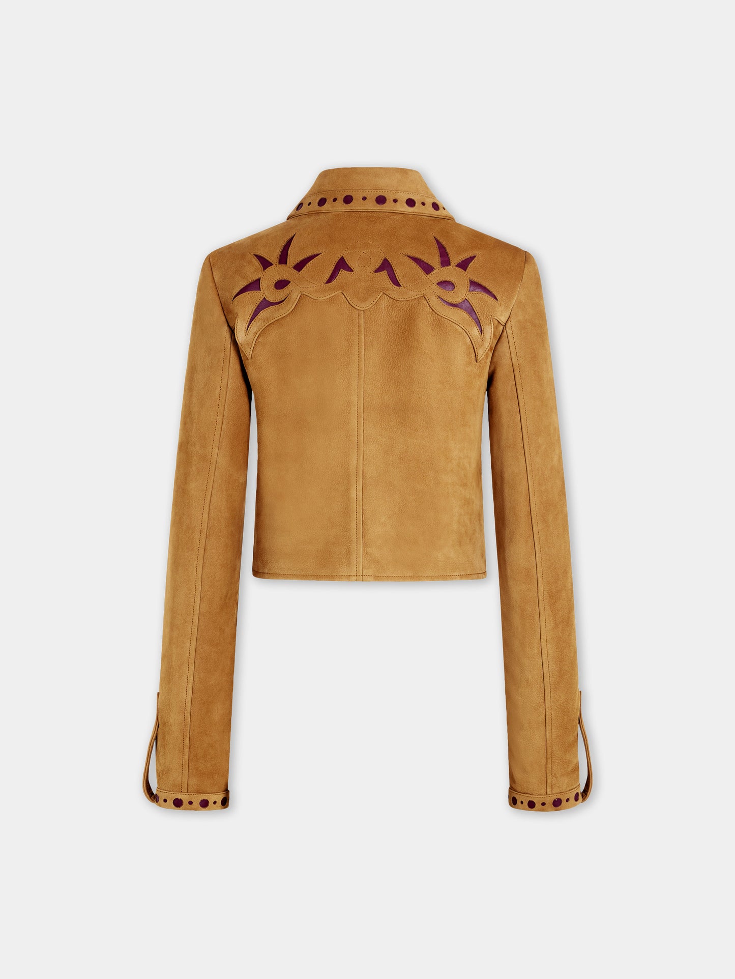 Veste en cuir camel ajustée avec ornements 