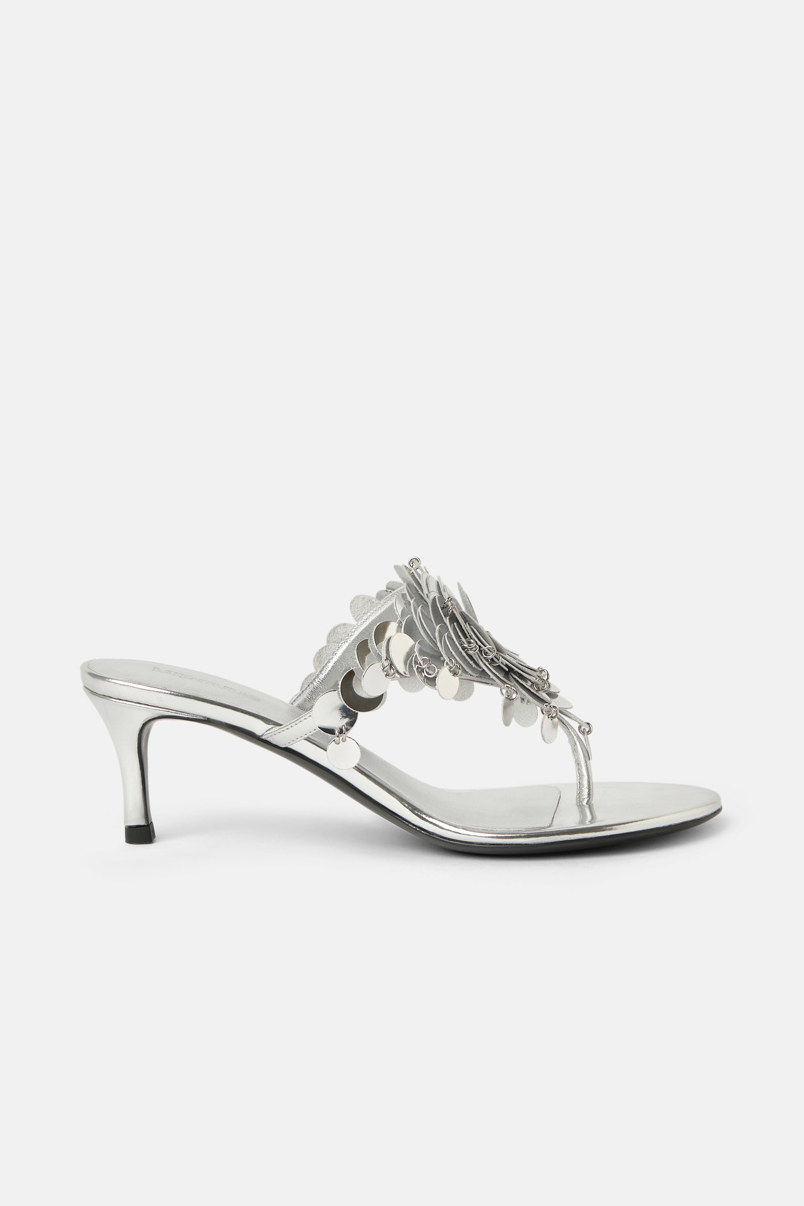 Kitten heel sandals in silver with sequins embellishments - Image 1