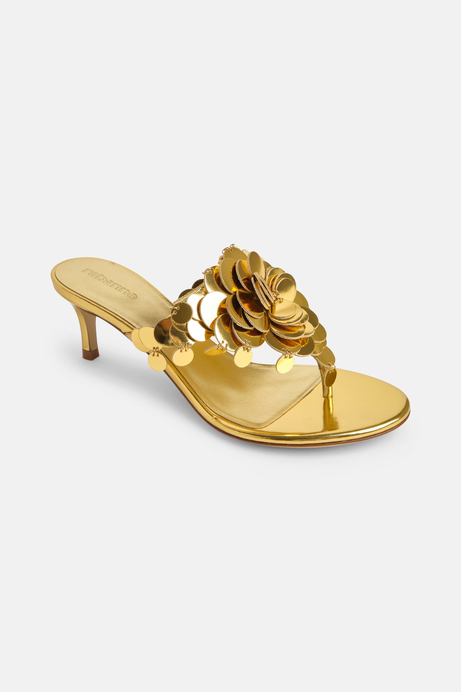 Kitten heel sandals in gold with sequins embellishments - Image 2