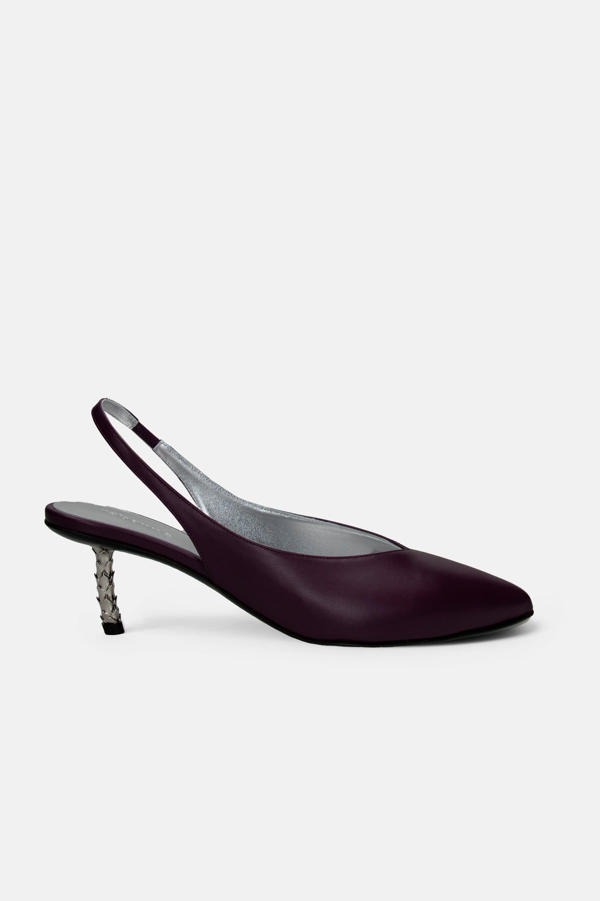 Kitten heel pumps in black leather with silver jeweled heel - Image 1