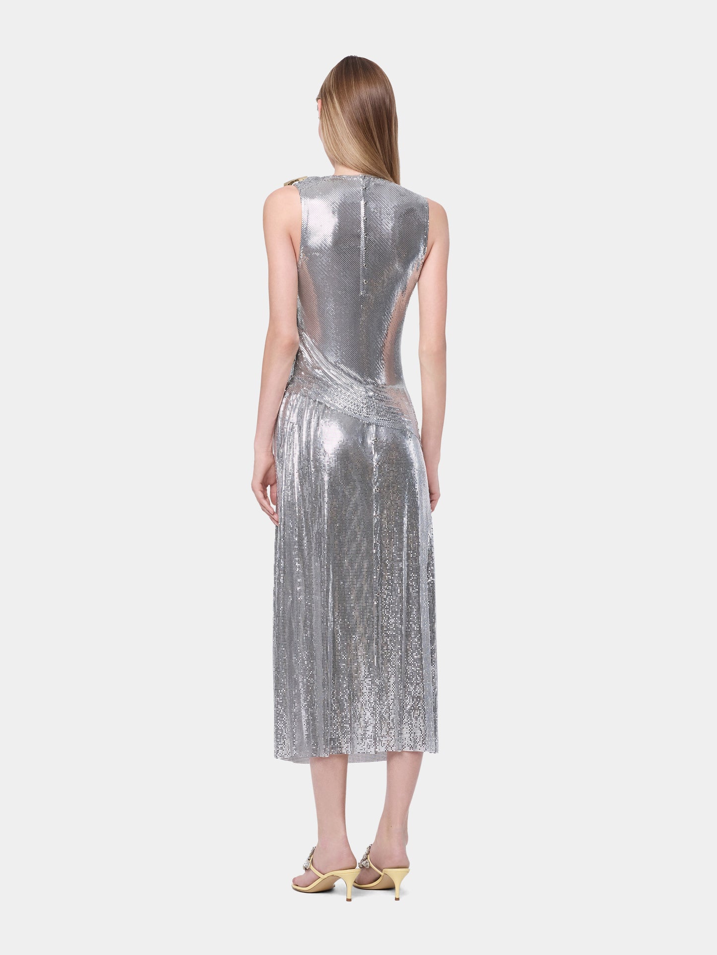 Jupe midi Dinh Van x Rabanne en mesh argenté