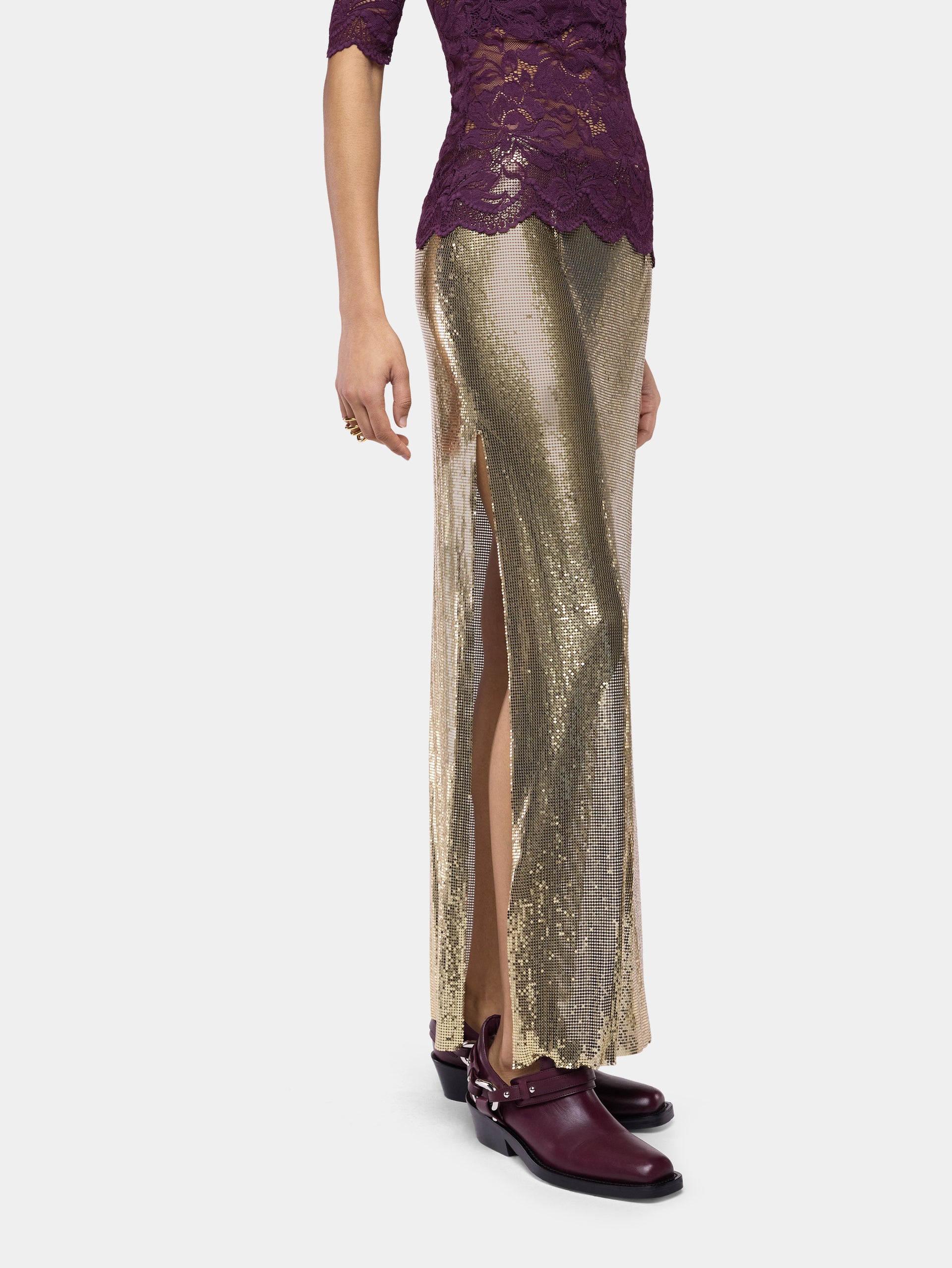 Midi skirt in hand-assembled gold mesh