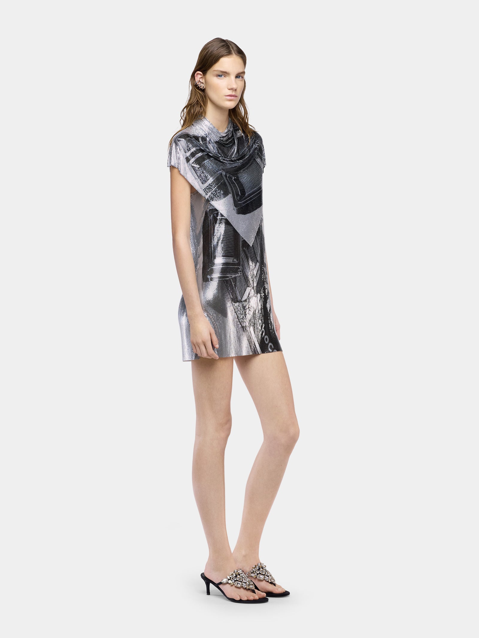 Ohmori x Rabanne mini tank top dress in chocolate mesh - Image 2
