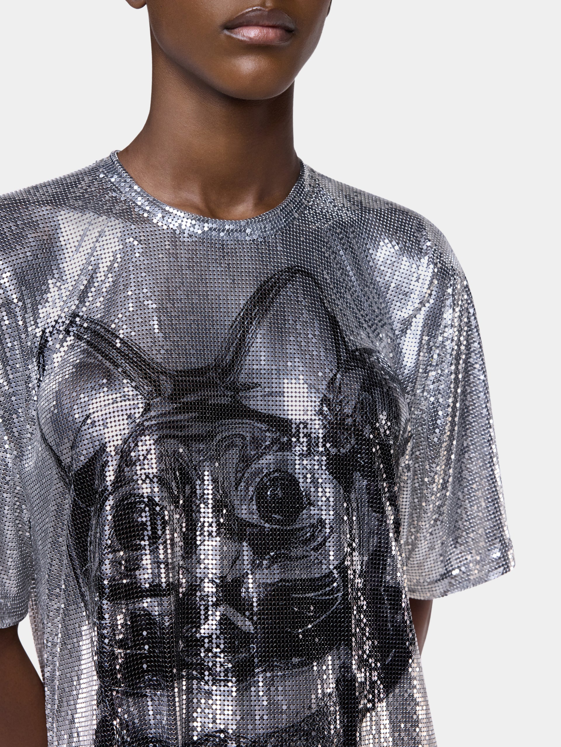 Ohmori x Rabanne oversized top cat in mesh
