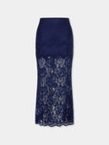 Navy midi skirt in lace and jersey