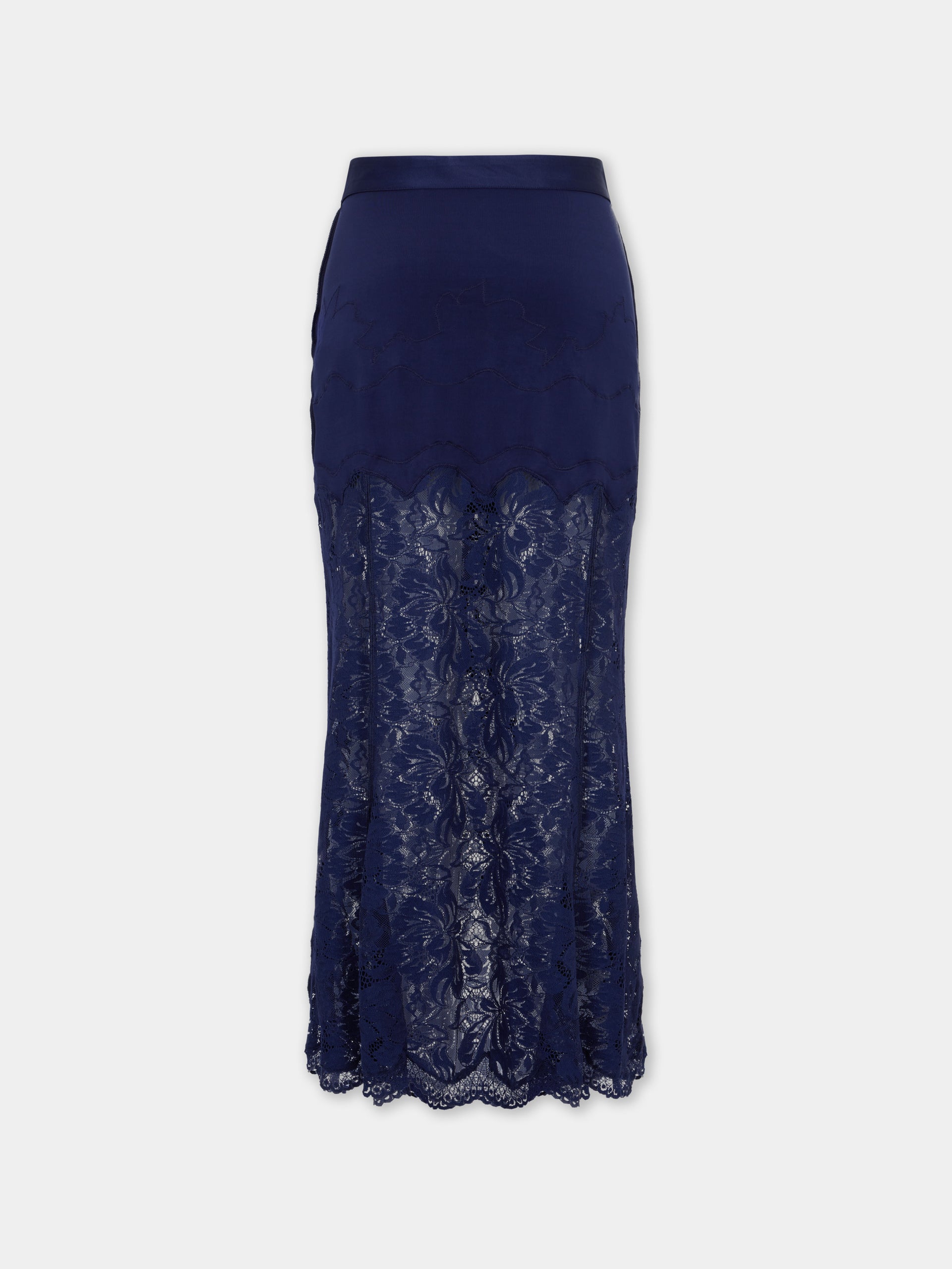 Navy midi skirt in lace and jersey