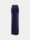 Long navy blue trompe-l'œil lace skirt