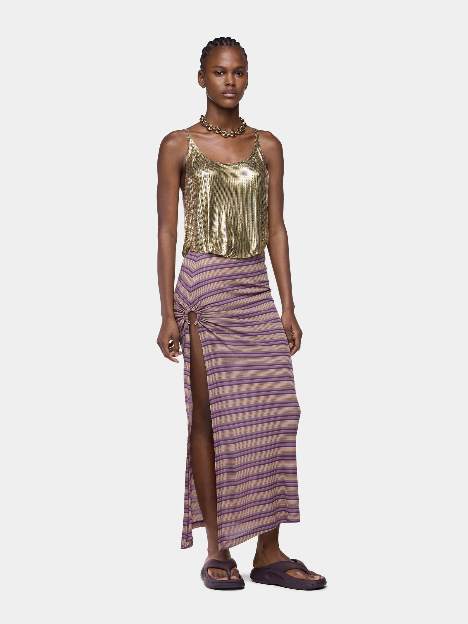 Long piercing skirt in striped viscose jersey - Image 2