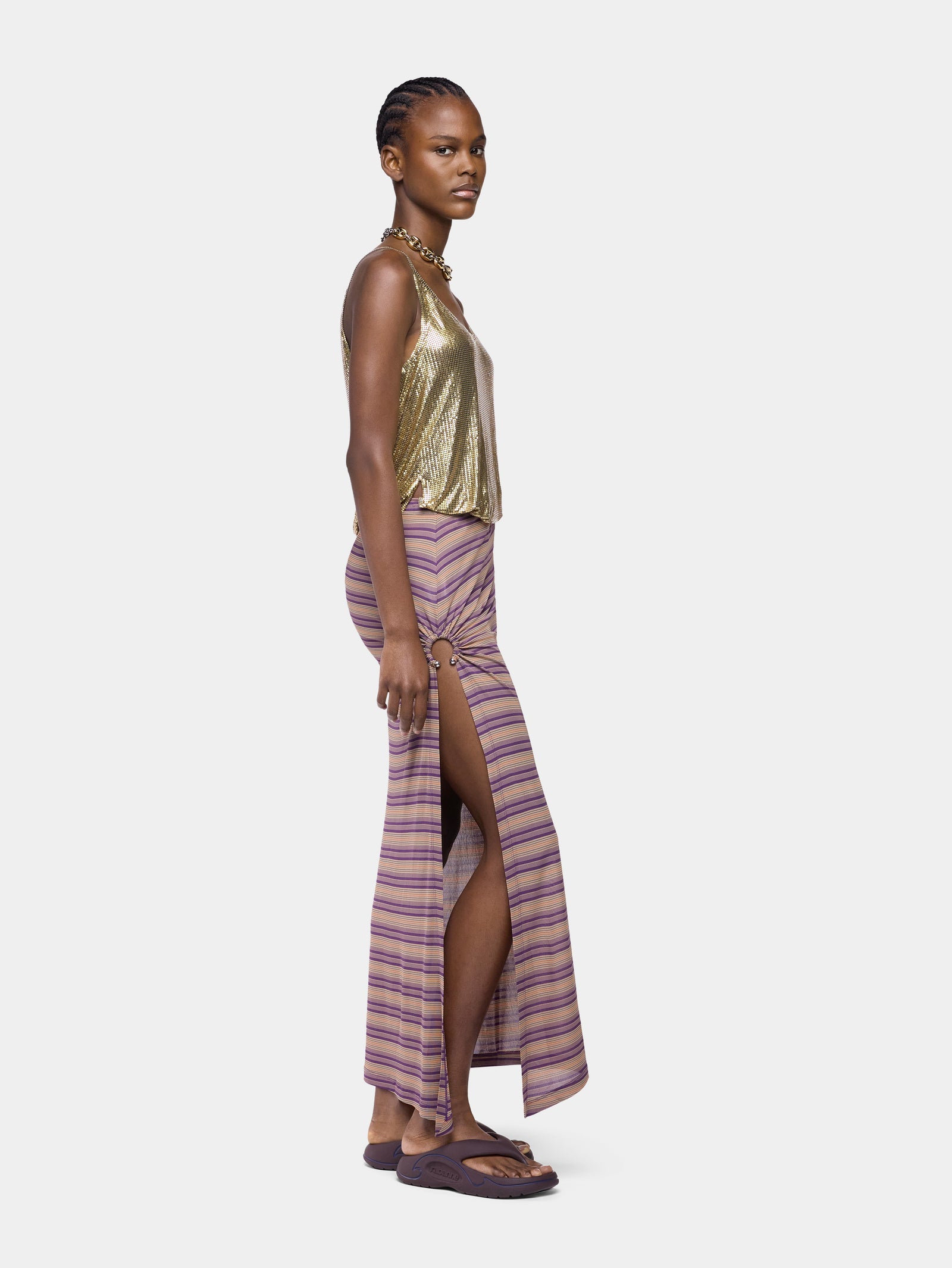 Long piercing skirt in striped viscose jersey - Image 3