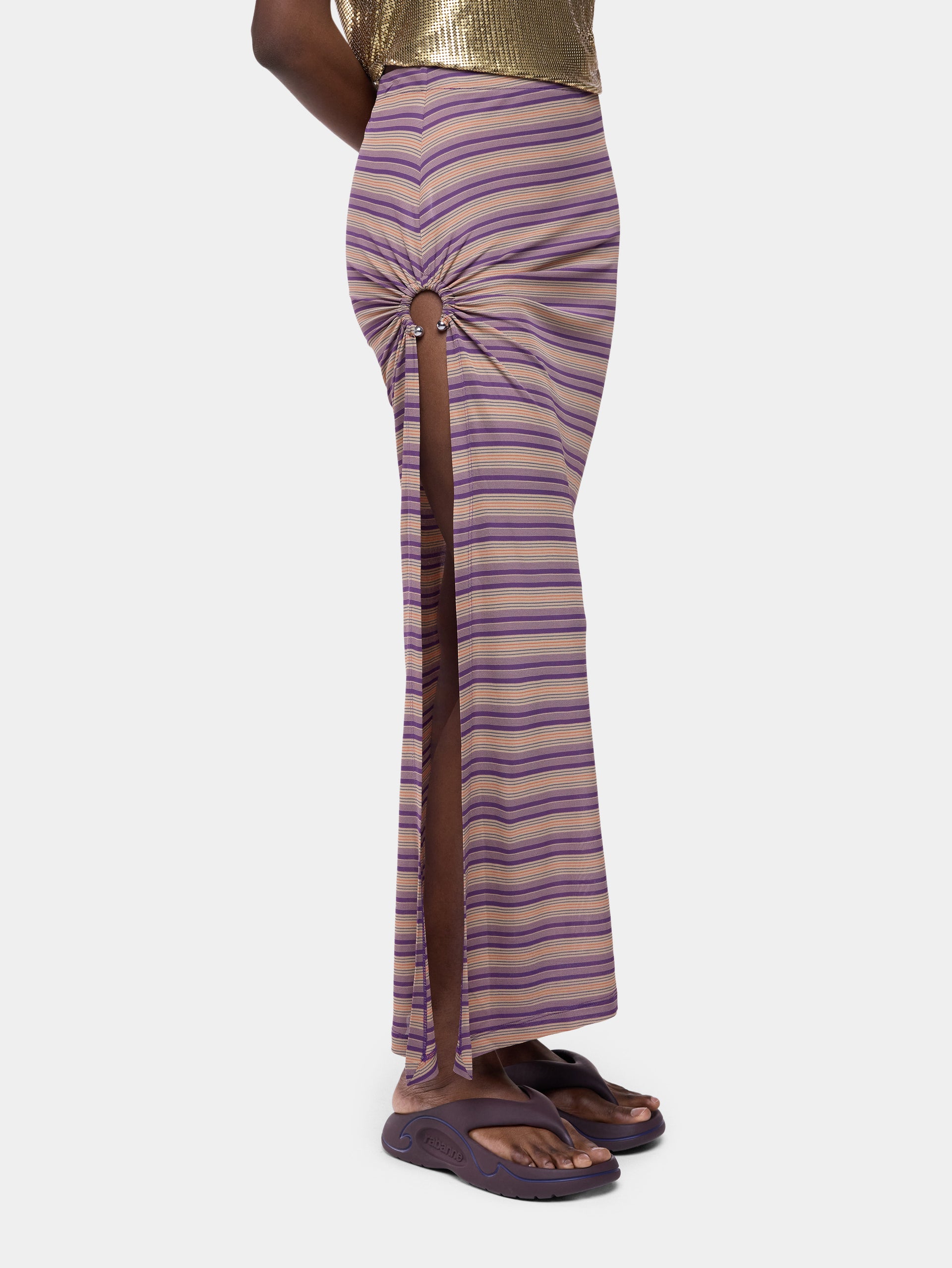 Long piercing skirt in striped viscose jersey