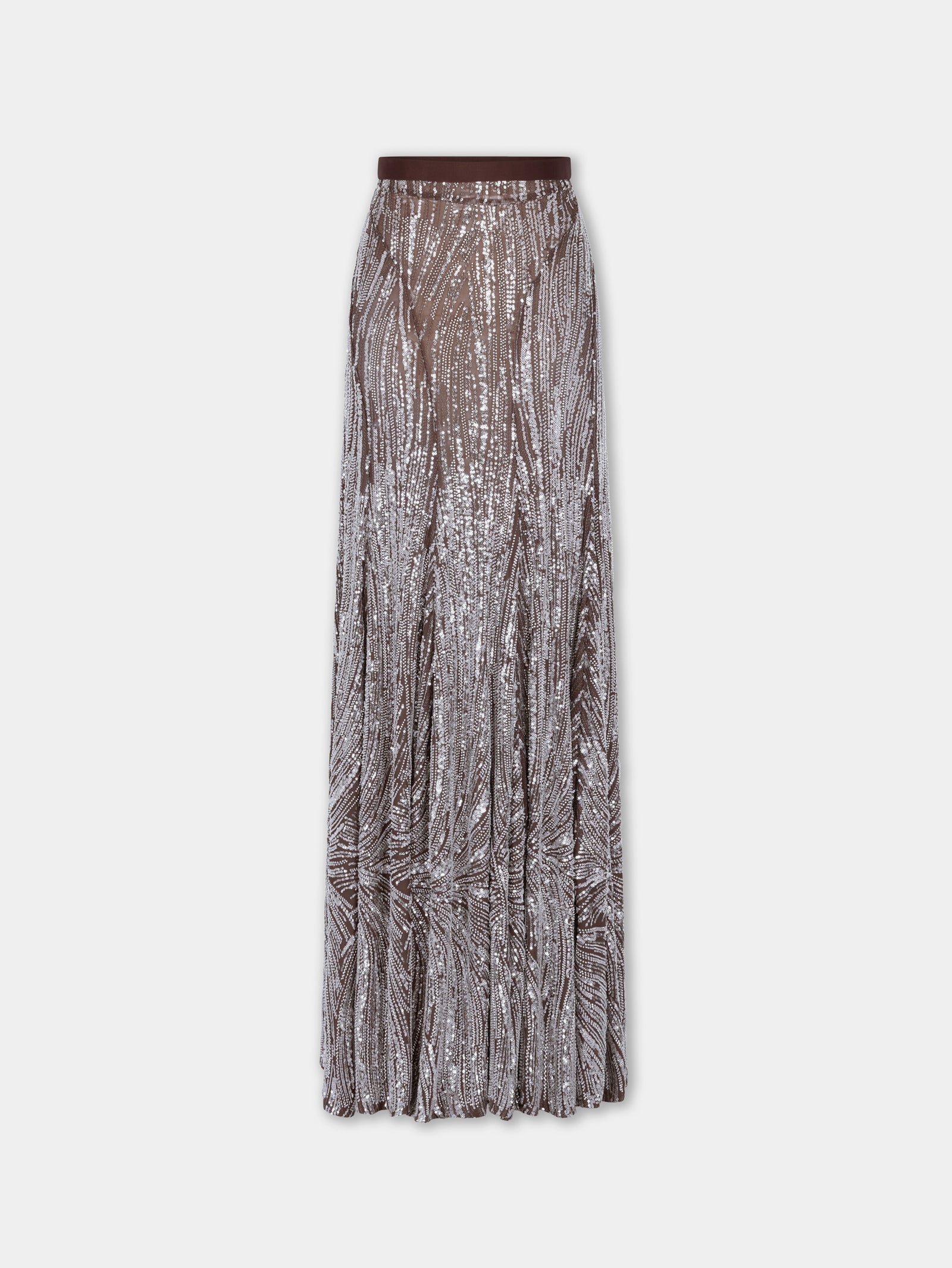 Long fluid skirt with silver embroidery details - Image 1