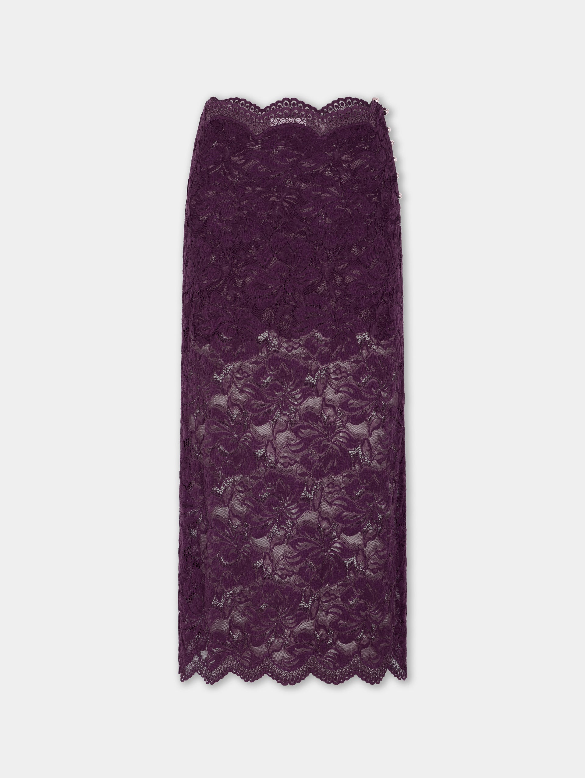Midi skirt in magenta layered lace
