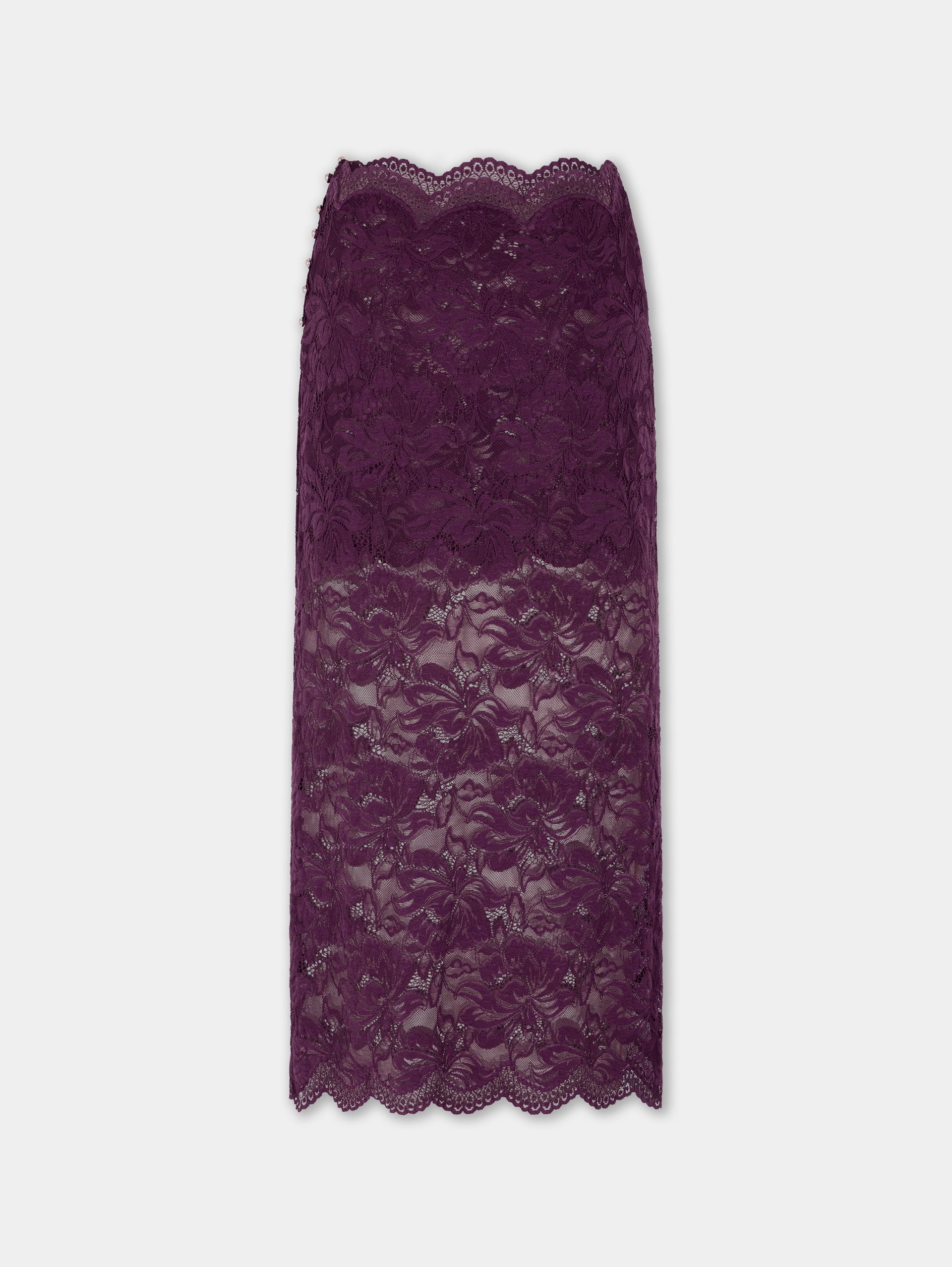 Midi skirt in magenta layered lace