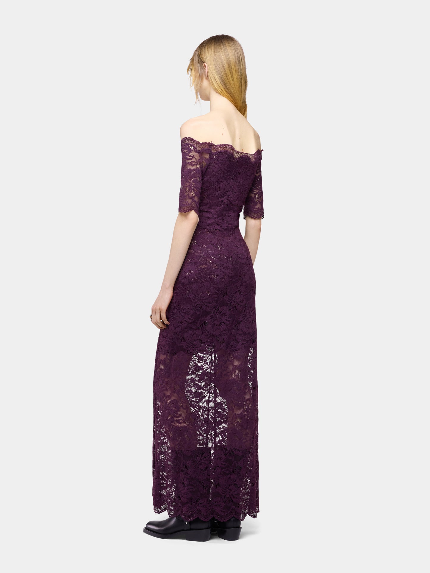Robe midi en dentelle magenta superposée