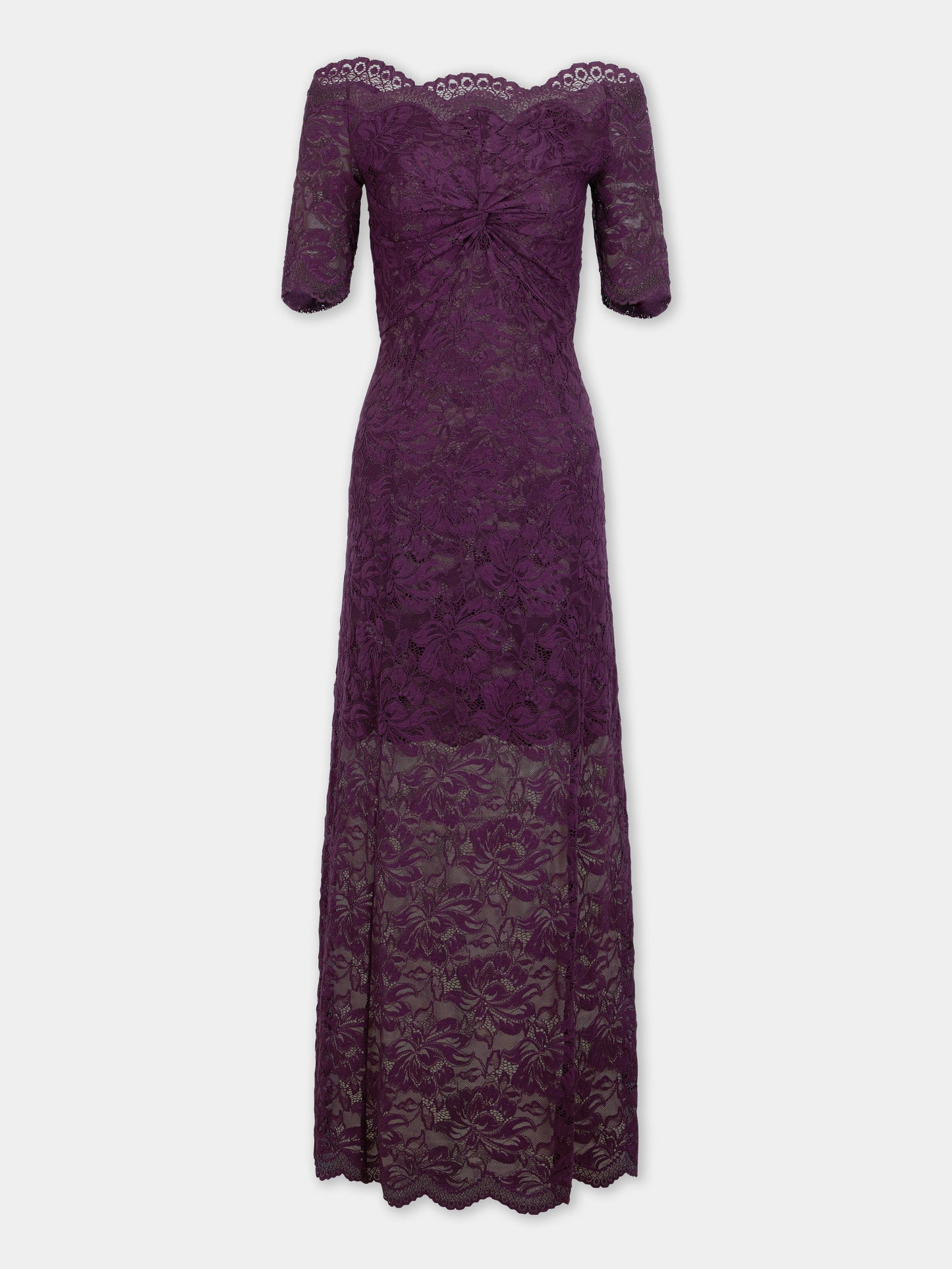 Robe midi en dentelle magenta superposée