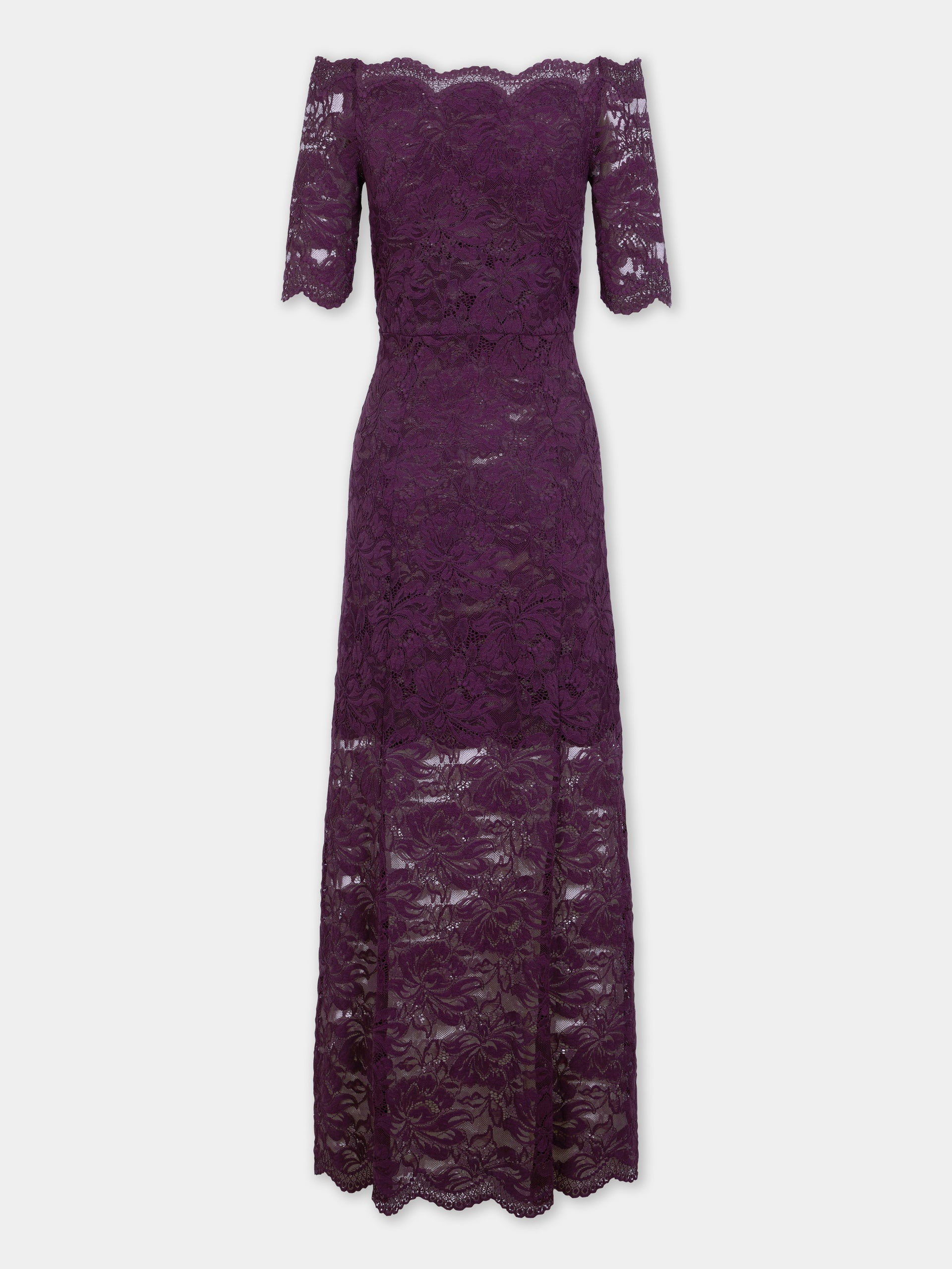 Robe midi en dentelle magenta superposée
