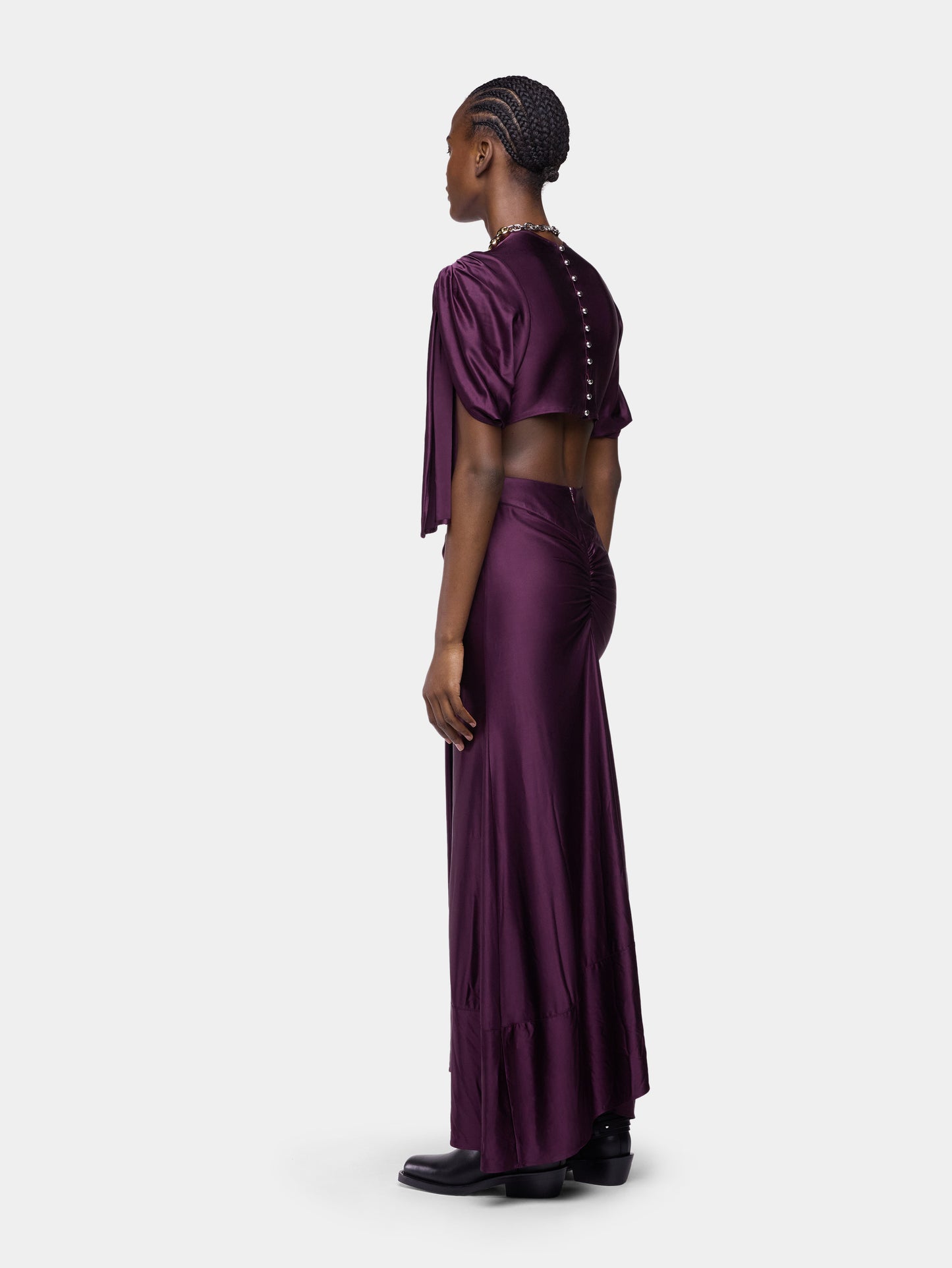 Midi magenta asymmetrical dress with ruched details