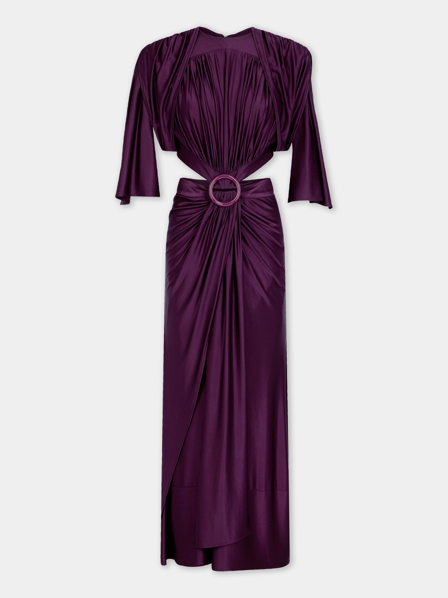 Midi magenta asymmetrical dress with ruched details