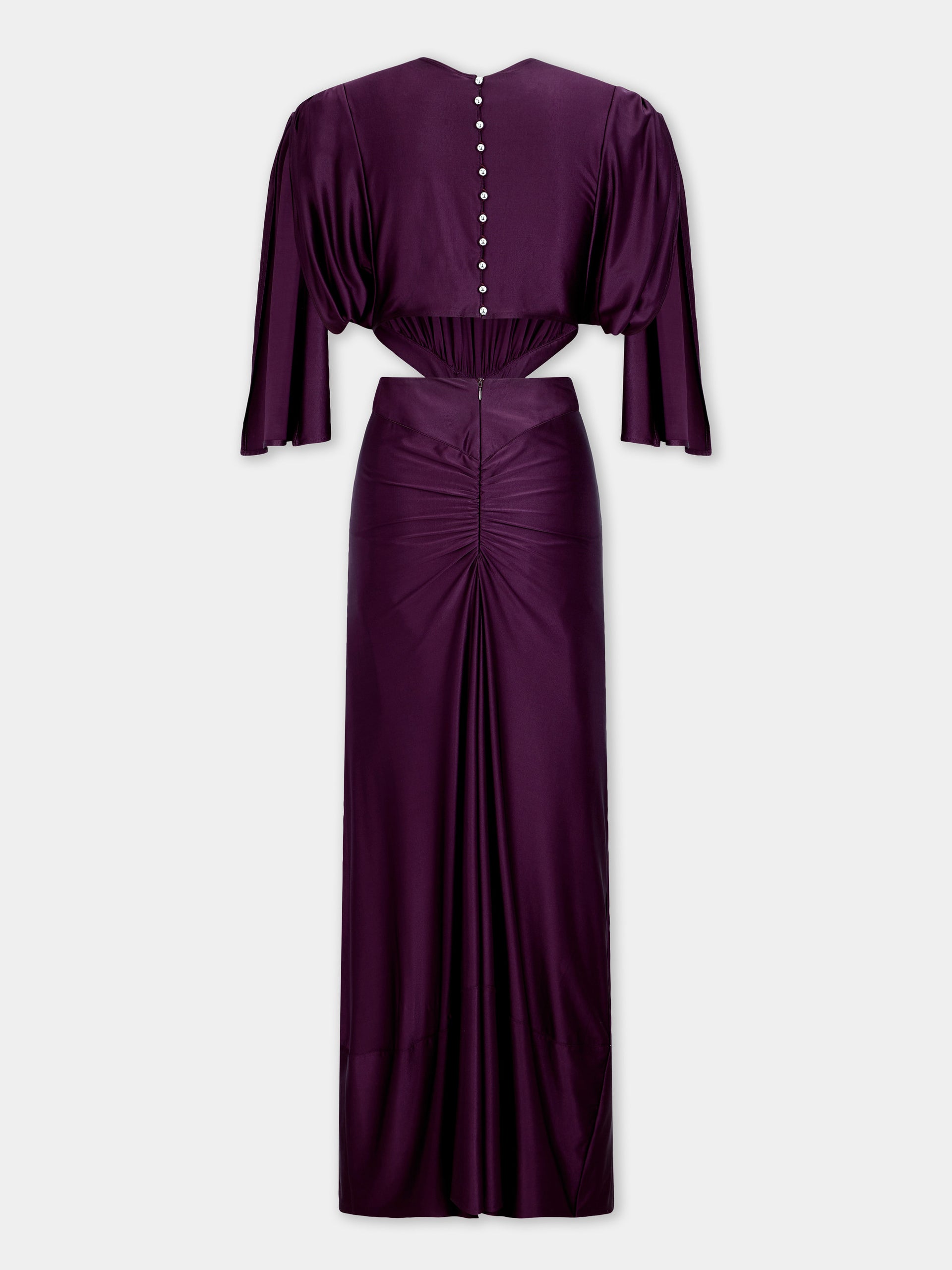 Midi magenta asymmetrical dress with ruched details