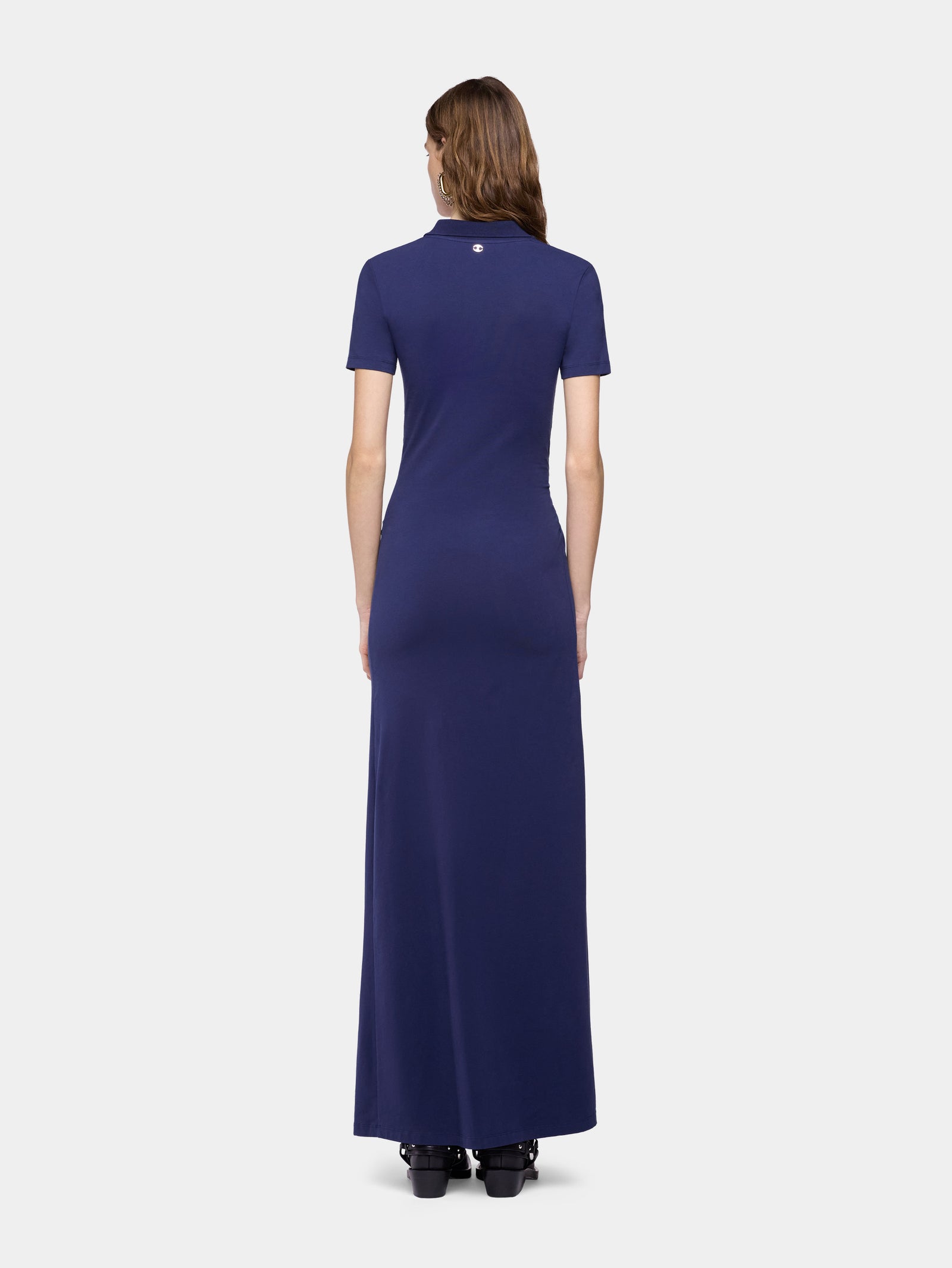 Longue robe piercing bleu marine en coton  - Image 3